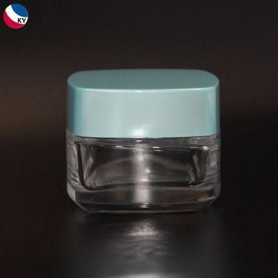 50g Transparent Square Glass Jar with Blue Custom Color Lid Face Cream Jar