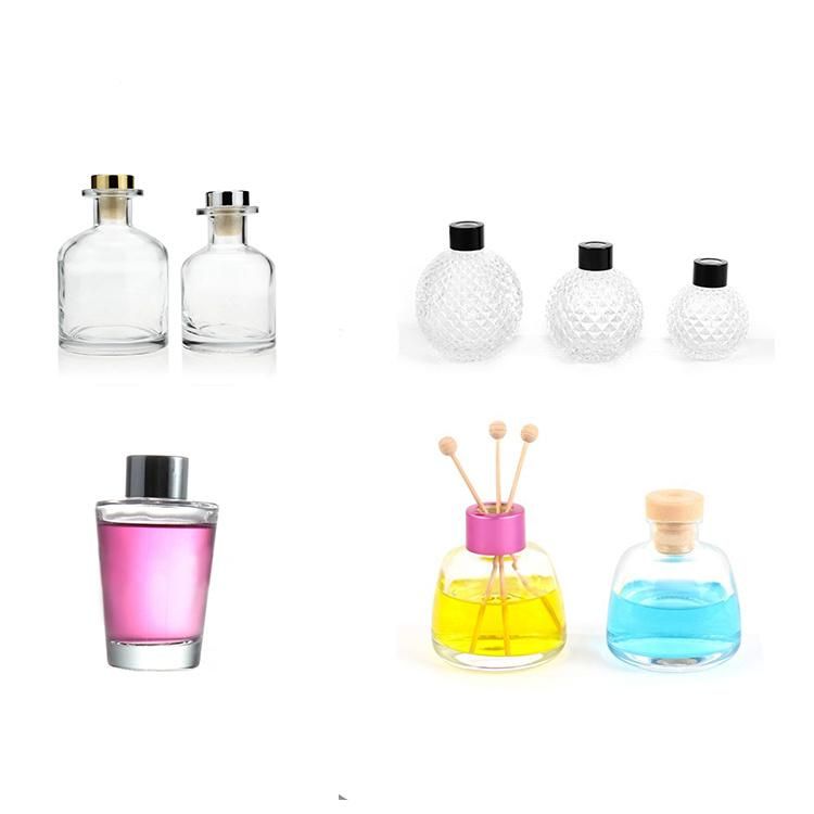 Decorative Aromatherapy Bottle Round Shaped Empty Glass 50ml Diffuser Bottle with Cap