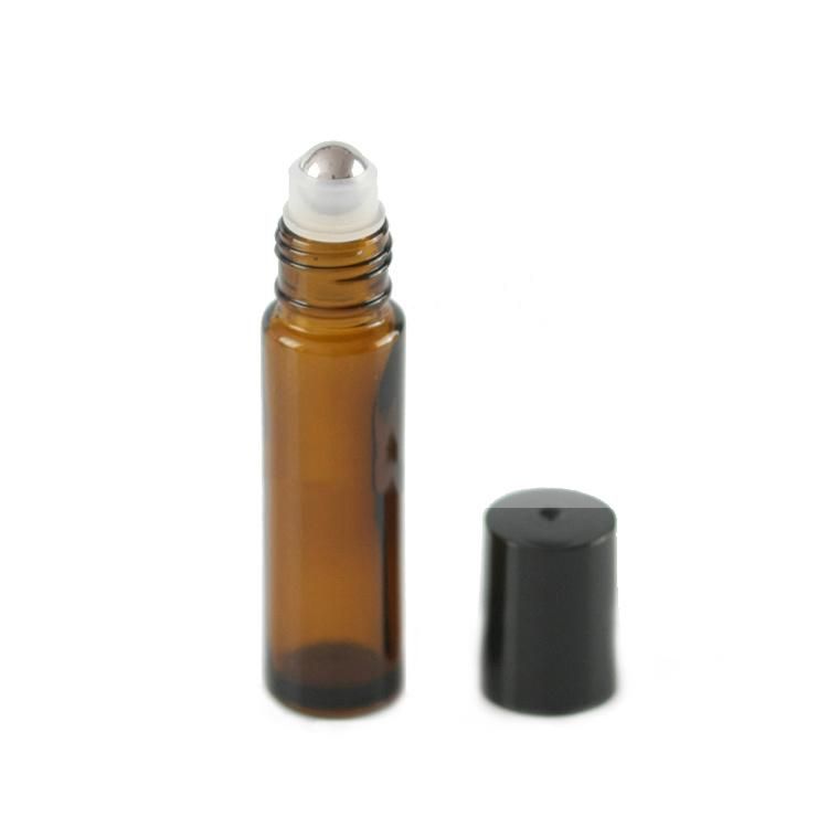 10ml Empty Amber Glass Essential Oil Roll on Bottle Vials with Stainless Steel Metal Roller Ball for Perfume Aromatherapy