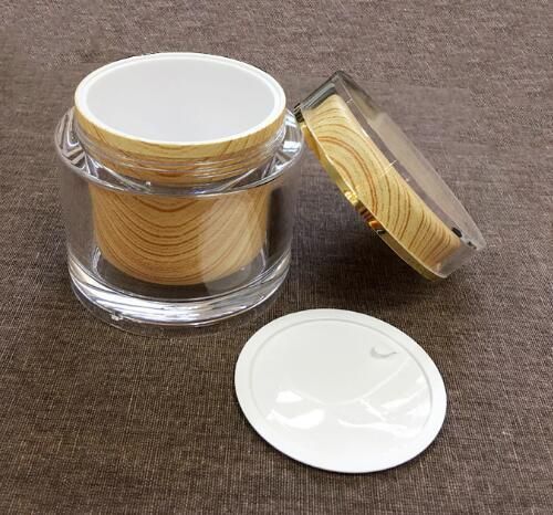 Double Walled Wooden Pattern ABS Jar Cosmetic Clear Acrylic Cream Jar