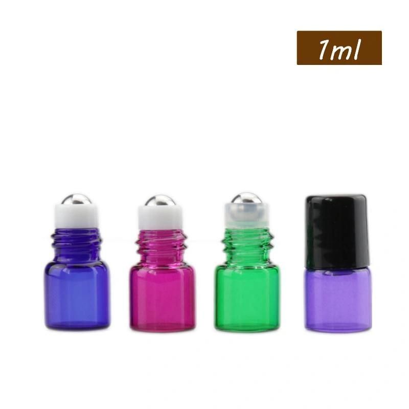 1/2/3ml Portable Roll on Bottle Empty Refillable Glass Bottle Container with Black Cap for Essential Oil Perfume Fragrance