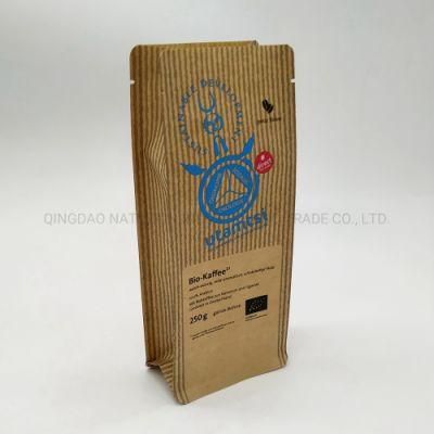 250g Flat Bottom Kraft Paper Green Coffee Bag Eco-Friendly Kraft Bag for Coffee