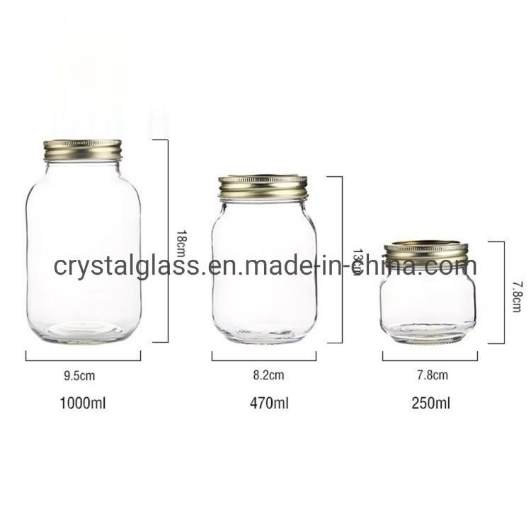 Wide Mouth Food Storage Glass Mason Jars with Lids for Jam Honey Packing 4oz 8oz 16oz