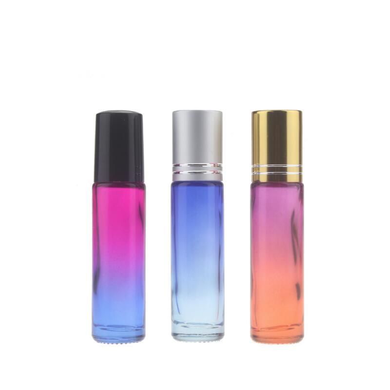 10ml Gradient Color Essential Oil Empty Perfume Bottle 10cc Roller Ball Thick Glass Roll on Durable for Travel