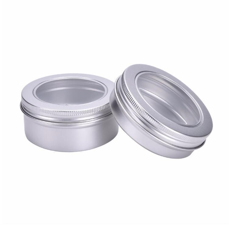 Aluminium Lip Balm Pots Container Makeup Cosmetic Cream Jar Pot Bottle with Clear Top View Window 100/150ml