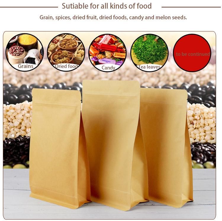 Wholesale Compostable Recyclable Zipper Lock Kraft Paper Aluminum Flat Bottom Coffee Tea Food Bag