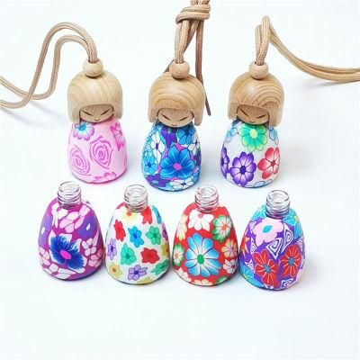 Wholesale Handmade 10ml Doll Shape Essential Oil Bottle Soft Clay Car Diffuser Bottle with Wooden Lids