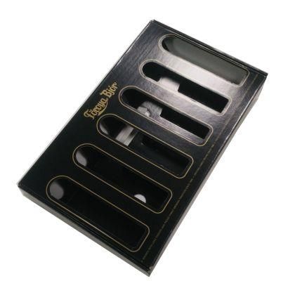 Black and Gold Flat Wine Box for Holding Six Bottles for Storage and Packing