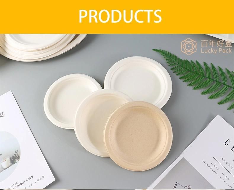 Disposable Compostable Biodegradable Tableware Sugarcane Bagasse Paper 6 Inch Round Plate