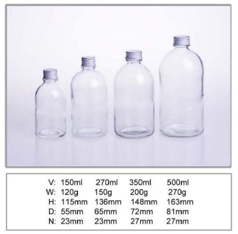 Customized 250ml 350ml 500ml Juice Boston Round Beverage Glass Bottle 8oz 12oz 16oz