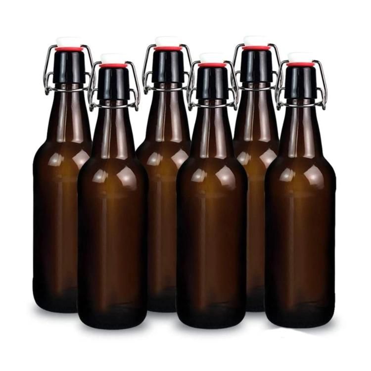 16 Oz Amber Beer Beverage Glass Bottle for Home Brewing with Swing Cap