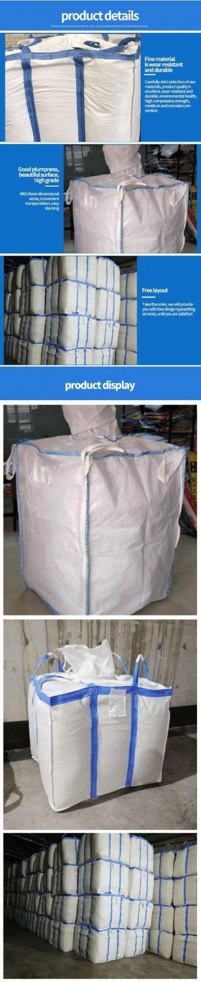High Quality 1 Ton PP Jumbo Bag Polypropylene Roll Woven Container PP FIBC