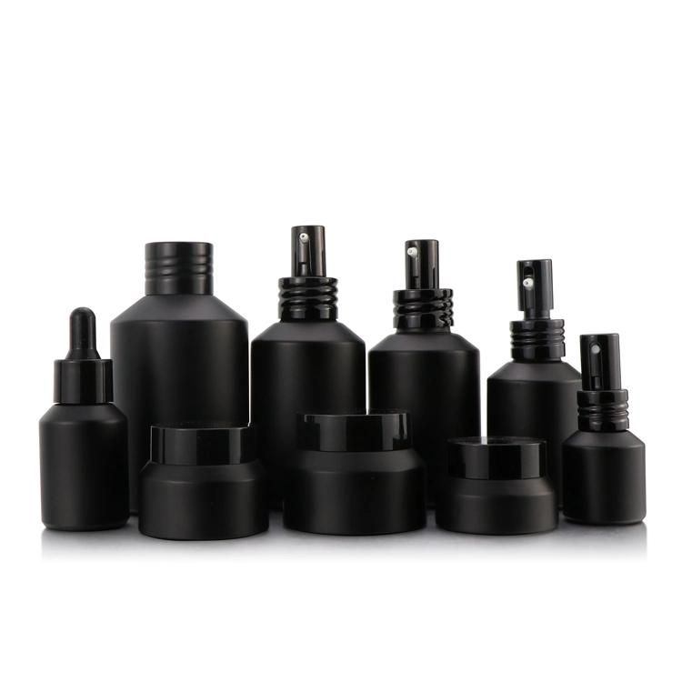Cosmetic Packaging 15ml 30ml 60ml 125ml 200ml Black Glass Spray Bottles Full Set Frosted Amber Glass Bottle