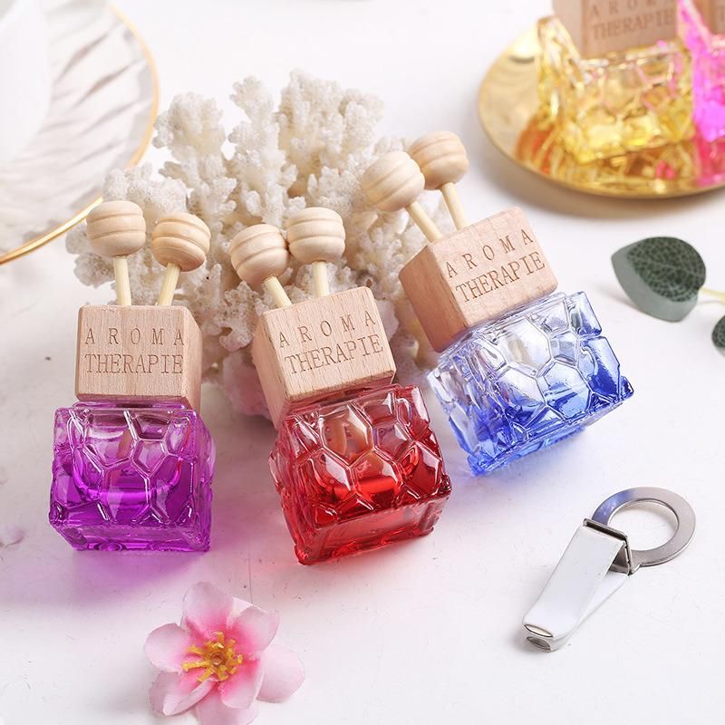 10ml Glitter Rectangular Car Perfume Bottle with Wooden Cap and Reed