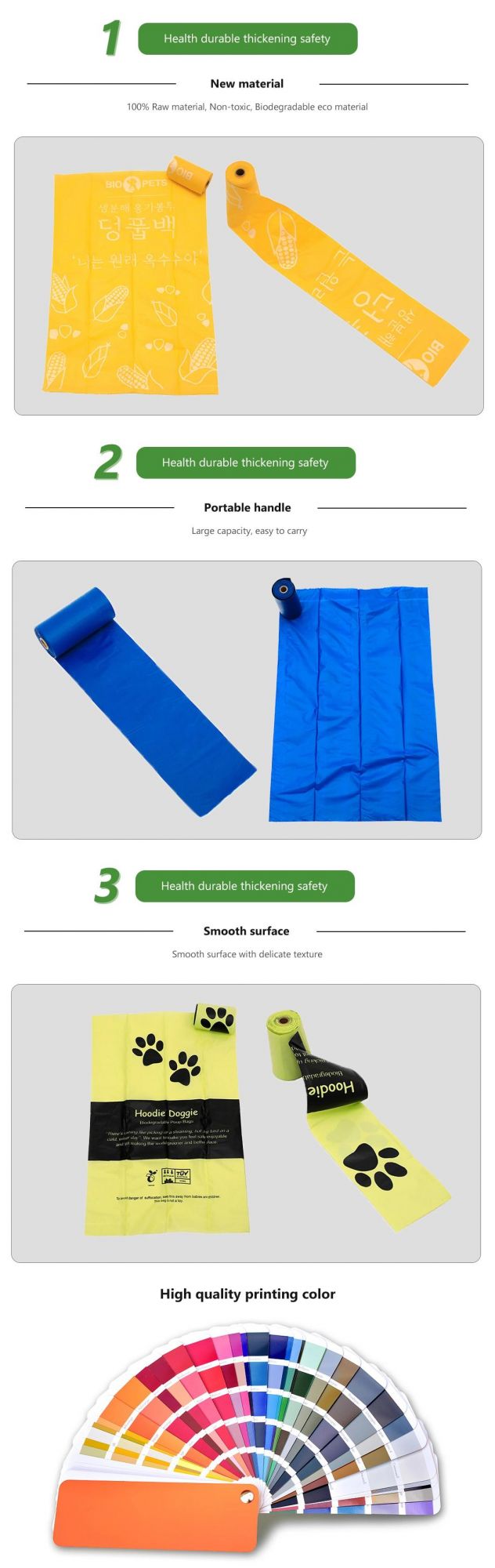 Cornstarch Made Eco Friendly 100% Biodegradable Dog Poop Bags, Pet Waste Dog Poop Bags with Custom Printed Logo