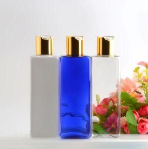 250ml Pet Plastic Square Shape Gold and Silver Press Cap Hair Oil Shampoo Bottle for Cosmetic