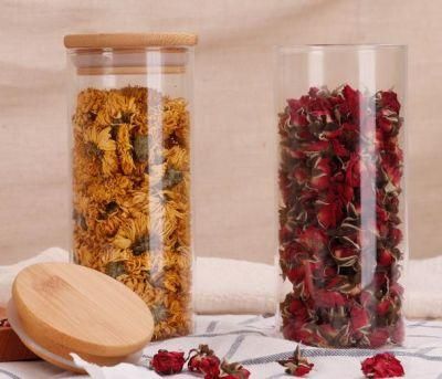 450ml 550ml 650ml 900ml 1200ml Storage Glass Jars with Wood Top Lid for Food Candle Candy Storage