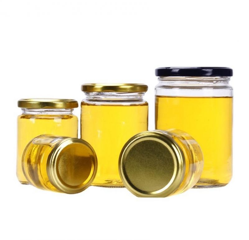 Glass Pickles Food Jam Honey Glass Jar with Screw Metal Lids