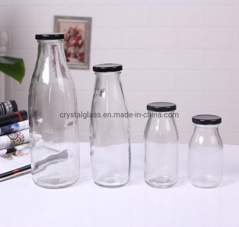 250ml 300ml 500ml 1000ml Empty Transparent Glass Fresh Milk Juice Beverage Bottle with Tin Cover Wholesale