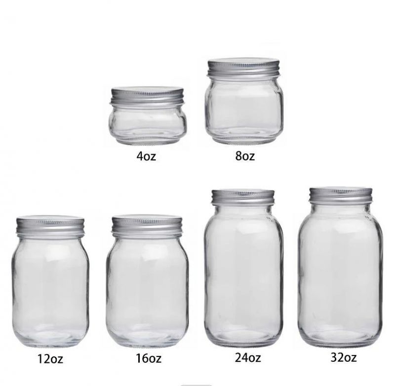 8oz 16oz 32oz Empty Clear Canning Ginger Honey Food Storage Glass Mason Jar with Lids for Canning