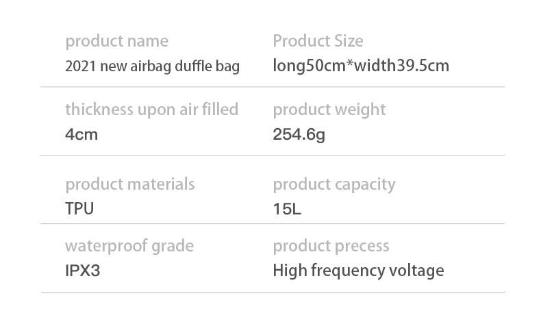 Afishtour Hot Selling 15L TPU Material Waterproof Airbag Backpack Lightweight Drawstring Backpack Aircushion Dry Sack