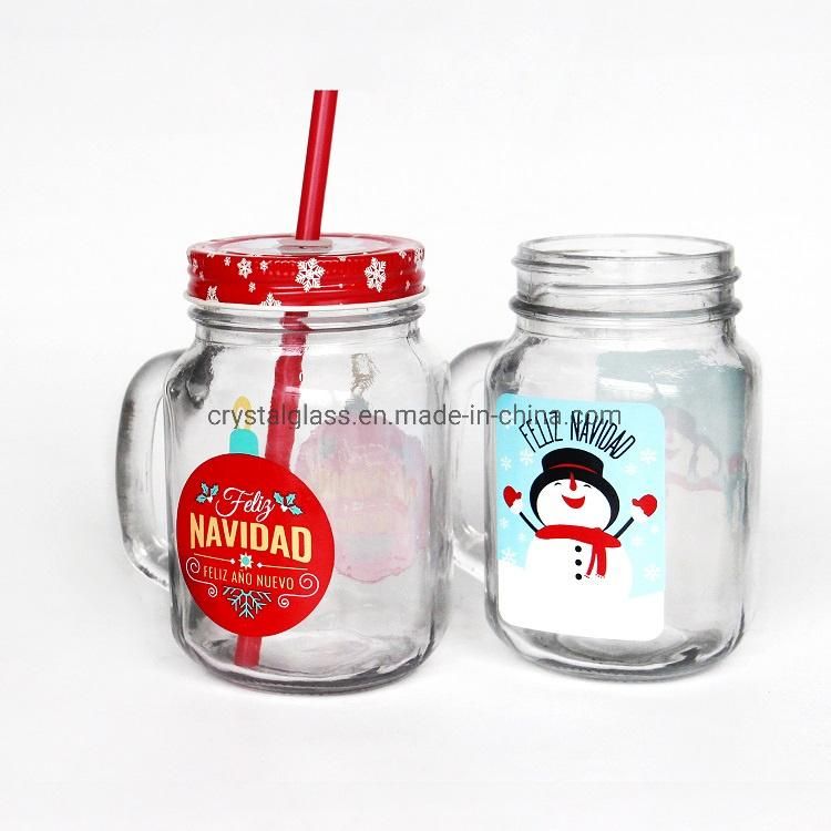 Custom Made ODM Mason Jar with Handle and Straw