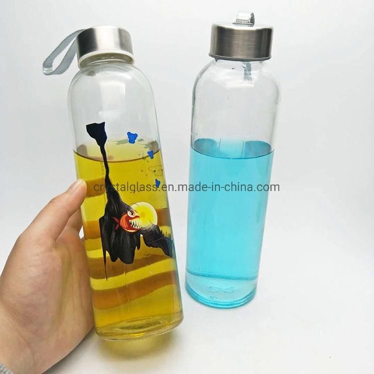 10oz 16oz Transparent Glass Custom Logo Water Bottles with Portable Lid