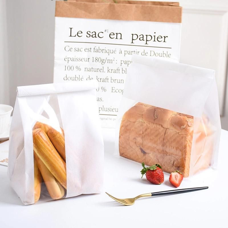 White Tin Tie Tab Lock Brown Window Bags Cookie Bread Treat Kraft Paper Bakery Bags with Window