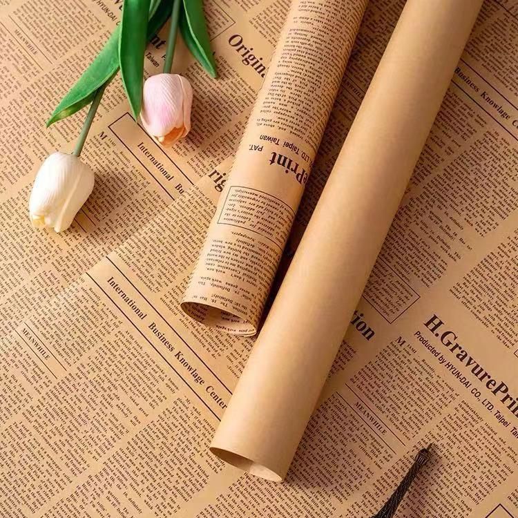 Wholesale Custom Flowers Wrapping Paper English Newspaper Vintage Kraft Paper Wrapping Gift Bouquet Packaging