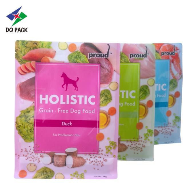 Pet Food Packaging Quad Seal Flat Bottom Bag Without Zipper