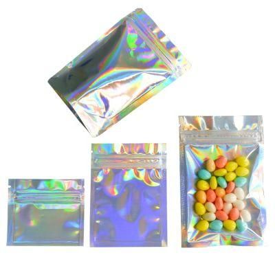 100PCS Custom Logo Small Resealable Packaging Holographic BOPP Packaging Ziplock Bag with Zipper