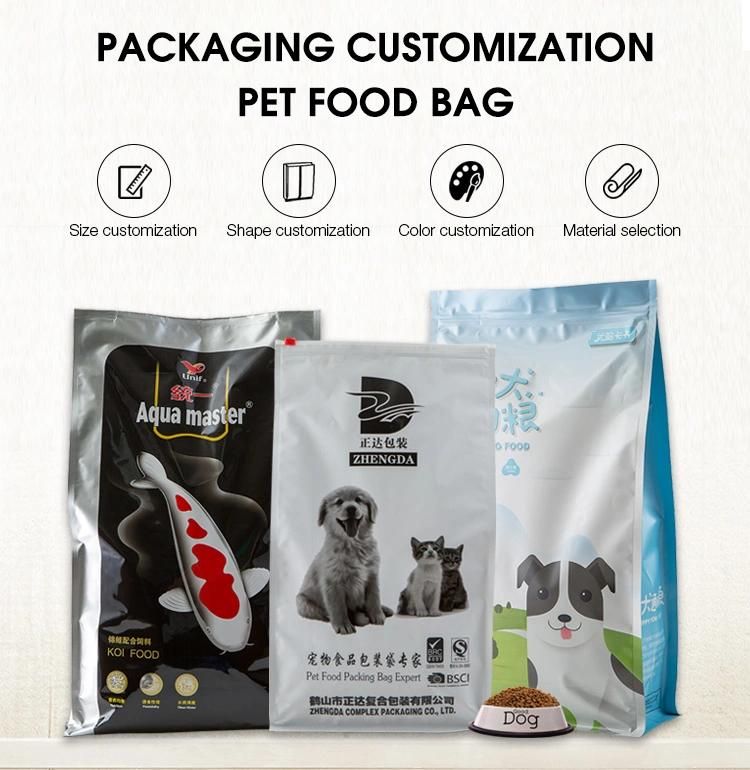 Custom Printed Fish Bag Reusable Eight Side Seal Aluminum Foil Stand up Dog Cat Pouch Zip Lock Plastic Pet Food Packaging Bag
