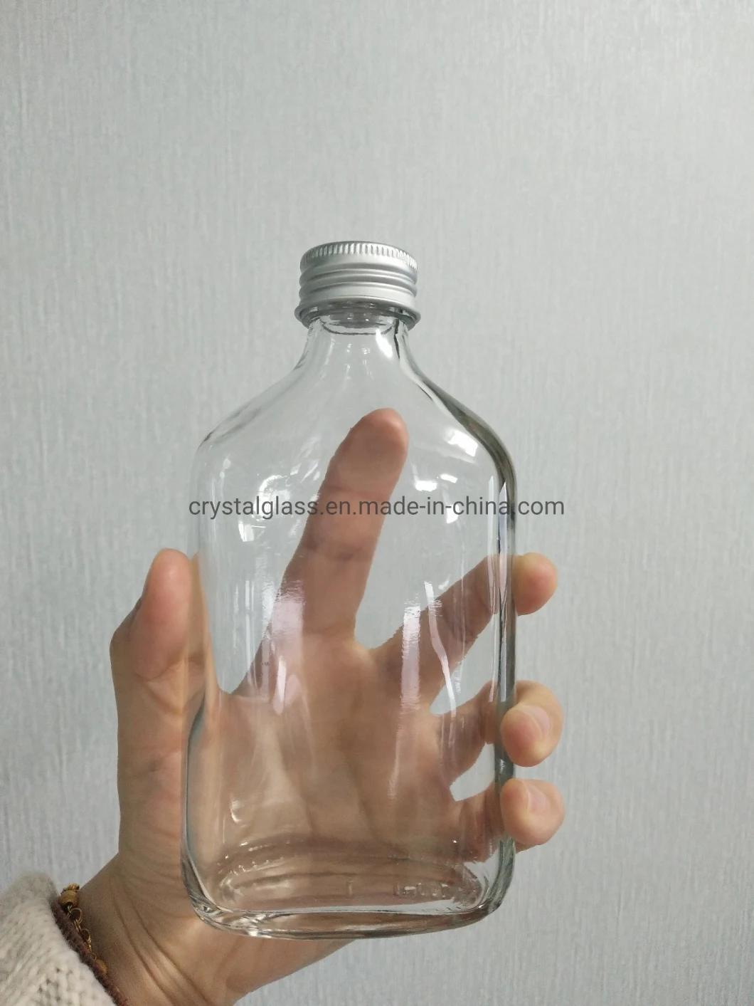 250ml 500ml Transparent Flat Juice Liquor Spirits Glass Bottle