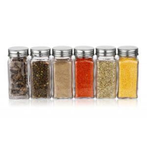 Eco Friendly Kitchen 4oz 120ml Square Set Salt Pepper Spice Glass Storage Container Jar with Shaker Aluminum Lids and label