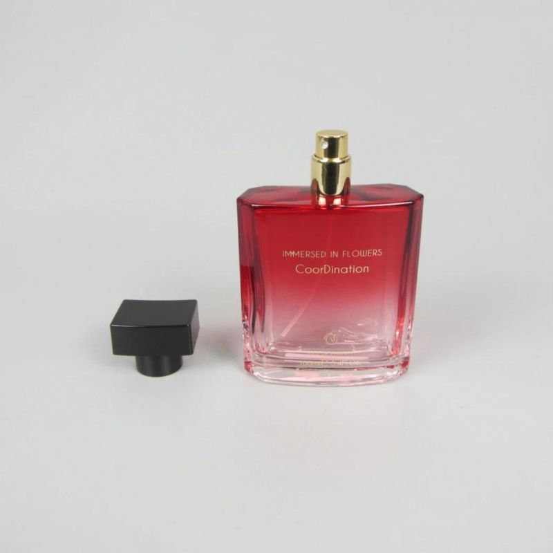 Printing Decorative Crimp Classic Square Glass Perfume Bottle