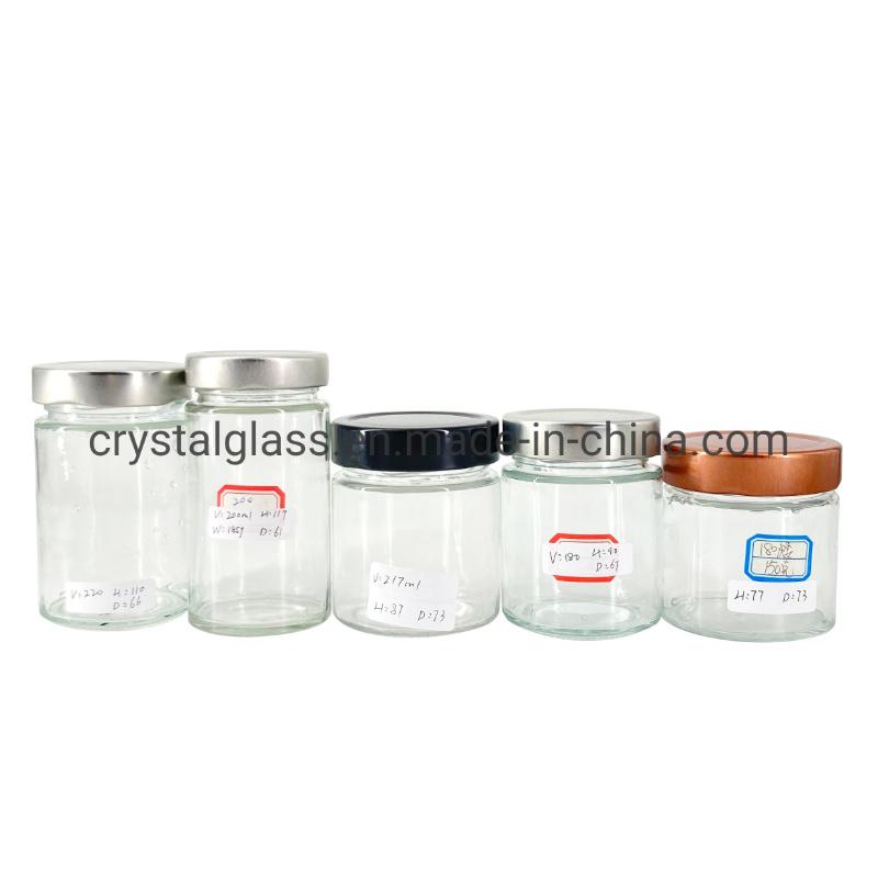 Customized High Quality 8oz 9oz Clear Round Straight Sided Glass Jars with Screw Lid for Food Candy Honey Caviar Jam