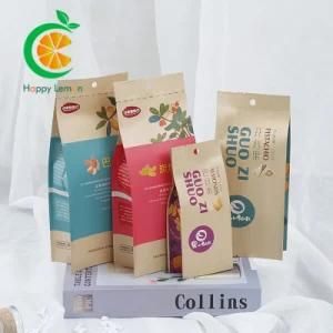 Custom Printed Ziplock Biodegradable Kraft Paper Flat Bottom Coffee Tea Packaging Bag