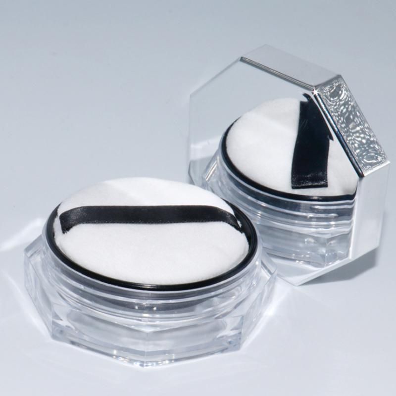 Matte Sliver Hexagon Marble Lid Clear Acrylic Custom Cosmetic Container Packaging Makeup Loose Powder Jar with Sifter and Puff