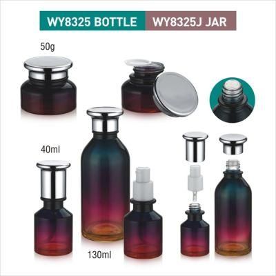 5g 10g 15g 30g 50g Colorful Gradient Red Color Lotion Bottle and Cream Jar with Shiny Silver Color Screw Cap