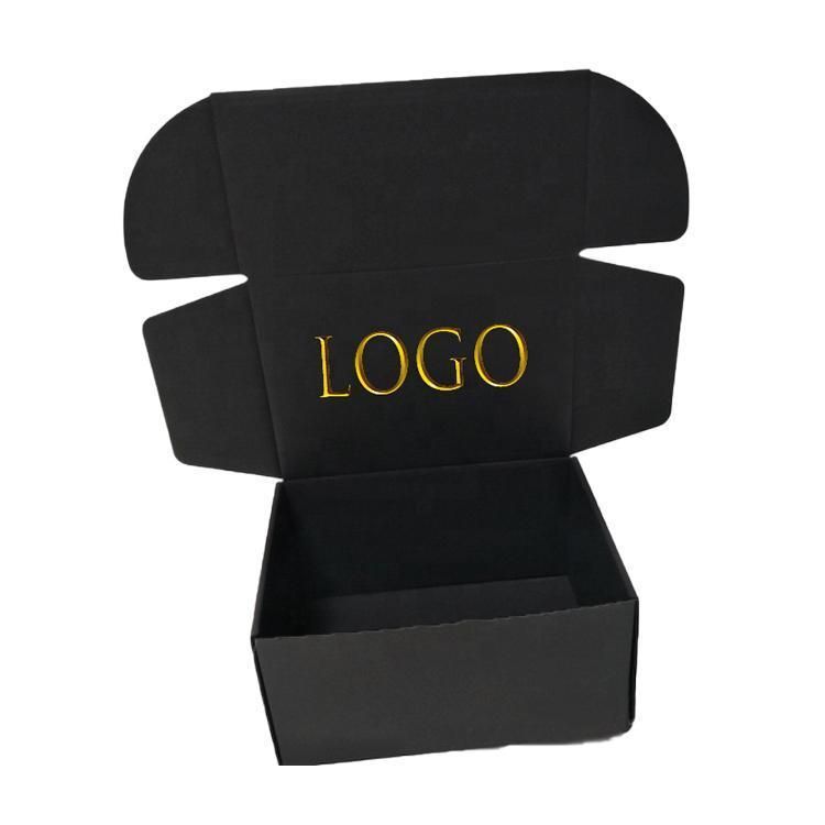 Custom Black Two-Sided Printing Logo Gold Hot Foil Stamping Shipping Corrugated Cardboard Packaging Carton Paper Gift Mailer Box