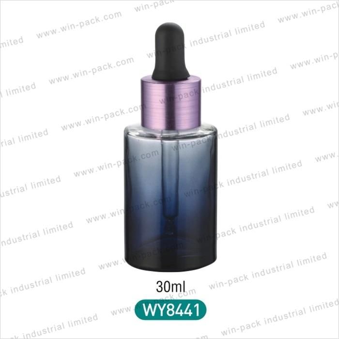 High Quality Glass Cosmetic Containers 30ml 40ml 60ml 80ml Cosmetic Glass Dropper Bottle Gradient Color 30ml Glass Dropper Bottles with Aluminum Collar