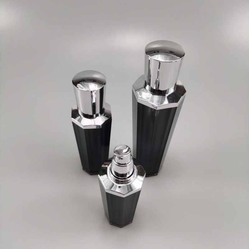 30ml 50ml 100ml Octagonal Grey Emulsion Bottle Foundation Bottle with Electroplated Silver Cap for Essence