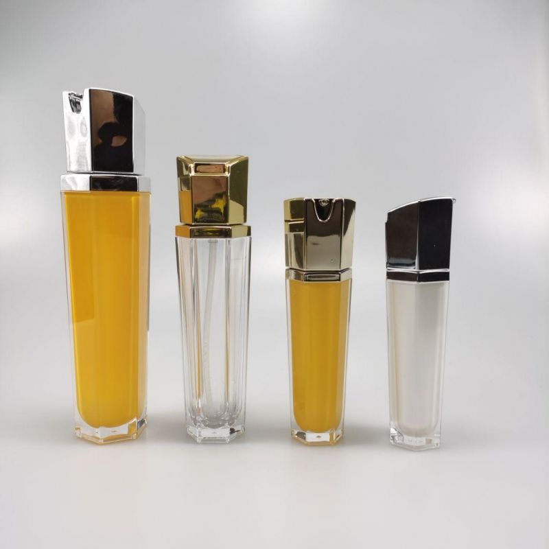 Luxury 30ml 50ml 120ml Hexagon Acrylic Foundation Bottle Emulsion Bottle Essence Bottle for Cream Serum