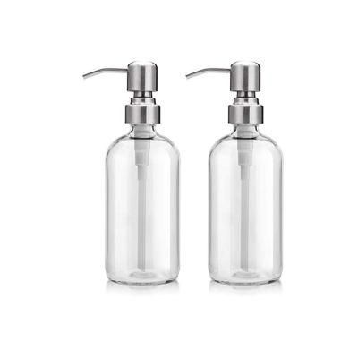 Custom Logo Empty 300ml 500ml Boston Round Foaming Soap Pump Bottle Glass