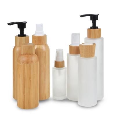 Wholesales Perfume Essential Oil 30ml 50ml 100ml 120ml 150ml Frosted Glass Cosmetic Bottle with Bamboo Spray or Pump Cap