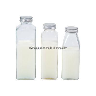 High Quality 60ml 180ml 250 Ml 500 Ml 1000ml French Square Glass Beverage Juice Bottles with Aluminium Cap