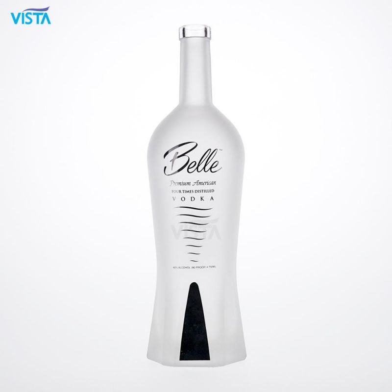 750ml Skirt Shape Vodka Bottle High Flint Glass Bottle with Frost and Decal with Cork