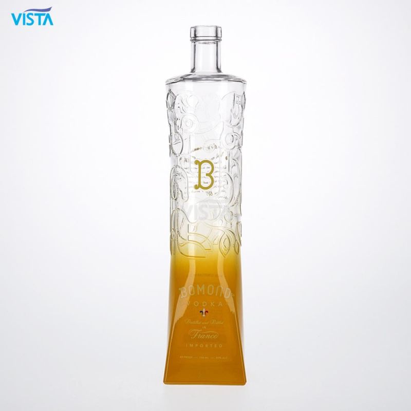 750ml B Vodka Bottle High Flint Glass Bottle with Decal with Cork Cap