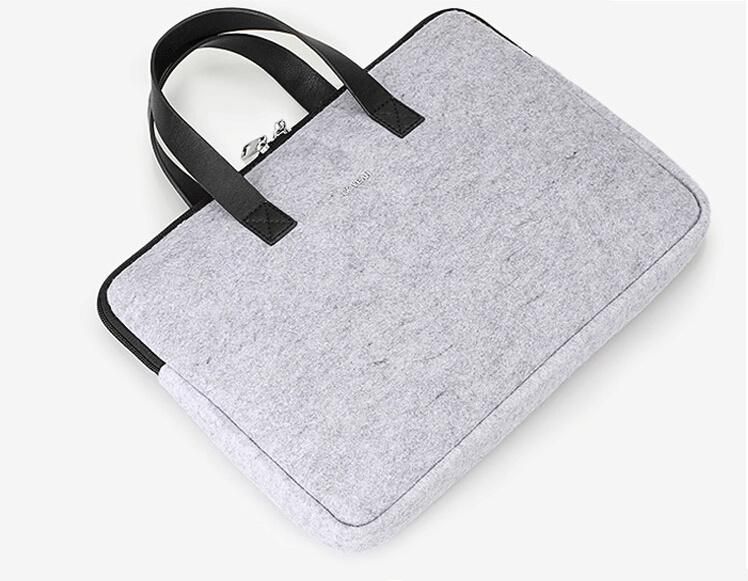 Felt Tote Bag with PU Leather Handle, Felt Officer Bag with Duoble Zipper Closure