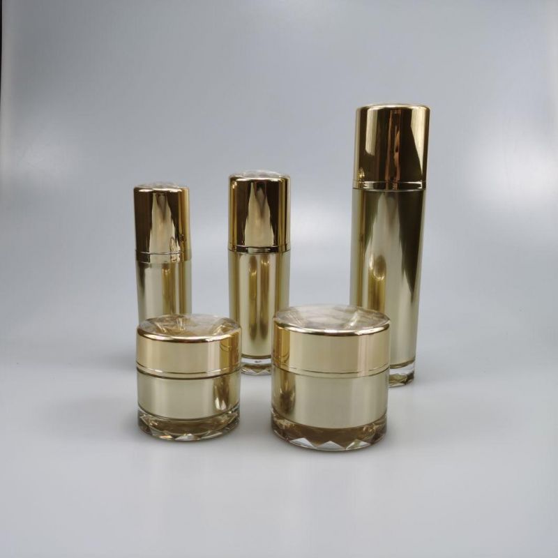 30ml 50ml 100ml Round Gold Acrylic Emulsion Bottle Foundation Bottle with Diamond Cap